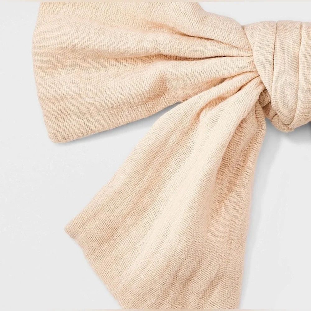 Wrinkled Linen Bow Hair Barrette -Fashionable Solid Hair Clip for Styling